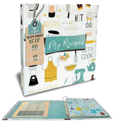 Imagen del producto de Carpeta de recetas con 3 anillas, 50 protectores de página, 11,5" x 12", para la cocina