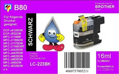 Produktbild von LC-223BK schwarz - TiDis Ersatzpatrone mit 16ml Inhalt