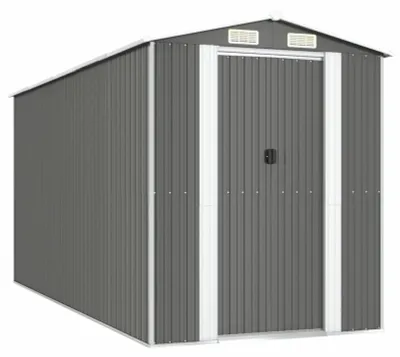 Produktbild von Gartenhaus / Werkzeugschuppen - 192 x 440 x 223 cm - Verzinkter Stahl - Hellgrau