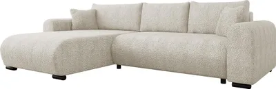 Image de Best Mobilier Rosalie - Canapé d'angle réversible 4 places convertible avec coffre en tissu bouclette , Beige