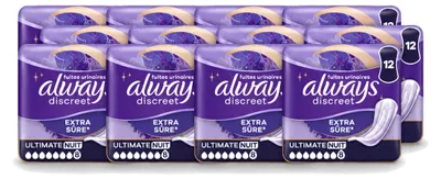 Produktbild von 12 x Always Discreet Ultimate Night Inkontinenz-Einlagen - Vorteilspackung - 12 Stücke