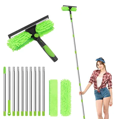 Teleskop-Rahmenreiniger-Set 4 m, 2-in-1 Fensterwischer, 180° drehbar