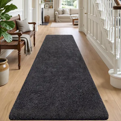 Zdjęcie produktu dla Dywankowa chodnik do przedpokoju, 80 x 300 cm, antypoślizgowy, czarno-szary