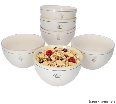 Zdjęcie produktu dla Zestaw 6 misek do musli „Jardin” 500 ml, ceramika, motyw kwiatowy, kolor żółty, fioletowy, różowy