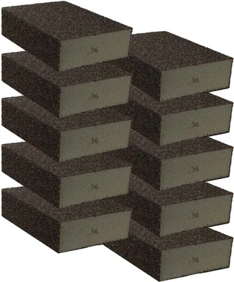 Produktbild von 10er Pack Schleifschwamm grob Korn 36 für Holz Metall Lack - Universeller Handschleifer Polierblock schwarzbraun