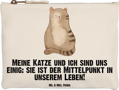 Produktbild von Mr. & Mrs. Panda Federmappe Katze Sitzen Grösse XL Große - Weiß - Geschenk, Kulturbeutel, Pouch, Cat, Cats, Herz, beauty case, Familie, Stoffbeutel, Schminktasche, Katzen
