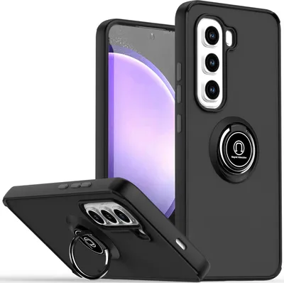 Produktbild von Hülle für Infinix Hot 50 Pro 4G Matte Transluzent TPU Stoßfest Schutzhülle mit Ring Halter Ständer Schwarz