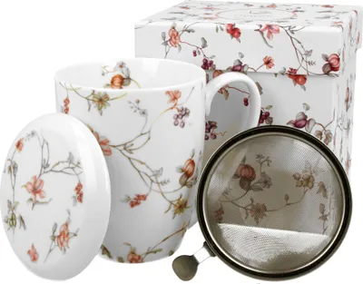 Produktbild von DUO FLORAL Becher 380 ml SAFA mit Teesieb, New Bone China Porzellan
