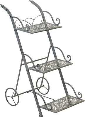 Produktbild von Etagere Blumenständer Pflanzenständer Schubkarre Metall grau