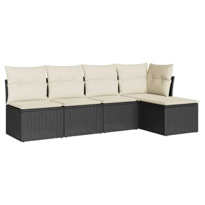 Image de vidaXL Ensemble de salon de jardin 5 pièces avec coussins noir poly rotin