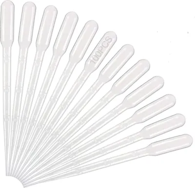 Produktbild von Balenie 100 pipiet, 3 ml, plastové kvapkadlá, jednorazové pipety so stupnicou na laboratórne experimenty, pomôcky na kreslenie