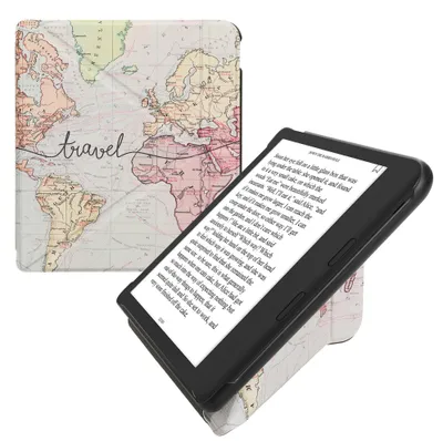 Produktbild von kwmobile Kunstleder eReader Schutzhülle für Kobo Kobo Libra Colour / Tolino Vision Color Hülle - Falt Cover für E-Reader in Schwarz Mehrfarbig -