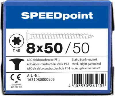 Produktbild von ABC SPEEDpoint Holzbauschraube Tellerkopf T40 Vollgewinde Schabenut A2J 8x50mm (50)