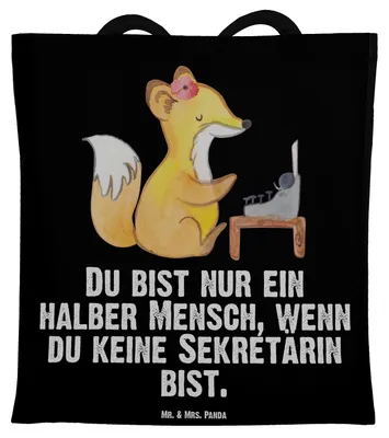 Produktbild von Mr. & Mrs. Panda Shopping Tasche Sekretärin Herz - Schwarz - Geschenk, canvas, Schultasche, Jutebeutel, Beutel, Tote Bag
