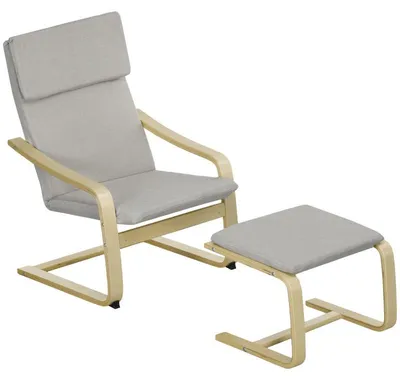 Produktbild von Sessel mit Fußhocker - Leinenoptik | Farbe: Hellgrau | Abmessungen: 66,5 x 80 x 99 cm