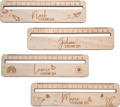 Produktbild von Lesehilfe und Lineal für Schulkind personalisiert mit Name zur Einschulung - Geschenk zum Schulbeginn Einschulungsgeschenk aus Holz