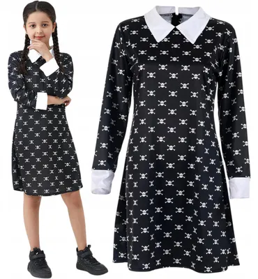 Obrázok produktu pre Wednesday Addams Šaty Kostým pre Dievčatá na Halloween Veľkosť L