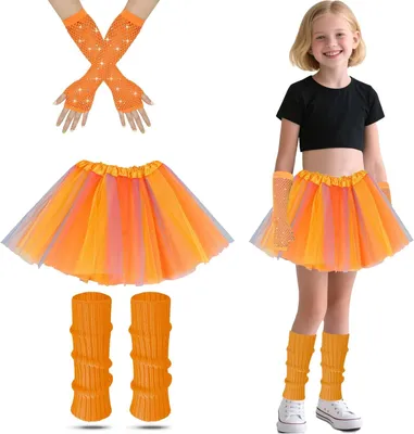 Produktbild von Mädchen 80er Jahre Kostüm, Tutu Kleid, Neon Beinstulpen, Netz-Handschuhe, für Themenparty