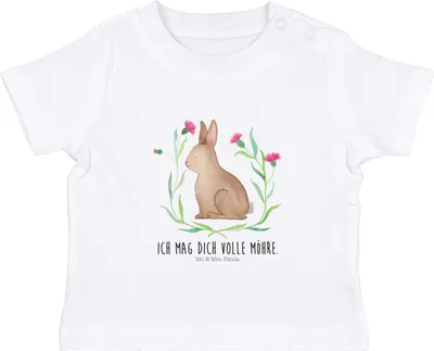 Produktbild von Mr. & Mrs. Panda Babyshirt Hase Sitzen 12. - 18. Monat - Weiß - Geschenk, Liebe, Baby Baumwollshirt, Ostern, Organic T-Shirt, Frohe, Ostergrüße, Osterhase,