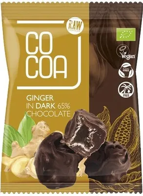 Zdjęcie produktu dla IMBIR KANDYZOWANY W CZEKOLADZIE CIEMNEJ 65 %70 g - COCOA