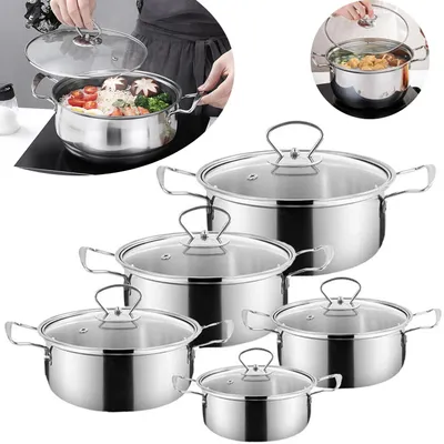 Produktbild von Töpfe Set, 5-teilig Kochtopf Set aus Edelstahl, Topf Induktion mit Glasdeckeln, Topfset für alle Herdarten