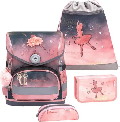 Produktbild von Belmil Compact ergonomisches Schulranzen-Set 4-teilig "Ballerina Black Pink" mit Brustgurt, Magnetverschluss
