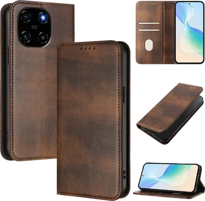Image de Housse de téléphone portable pour Blackview Color 6, Cuir Vintage RFID Protection Porte-carte Stand Fonction Housse magnétique à rabat Marron