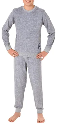 Produktbild von Cooler Jungen Frottee Pyjama langarm Schlafanzug mit Bündchen - 62103 ; grau , 128