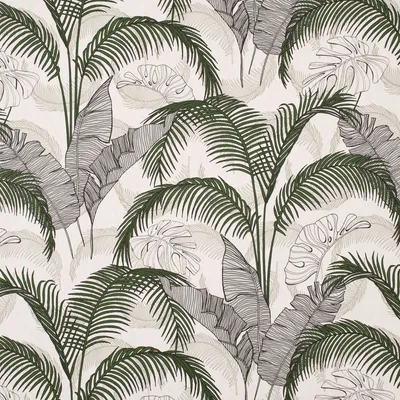 Produktbild von Dekostoff Meterware Halbpanama Tropical Planet weiß grün 1,40m