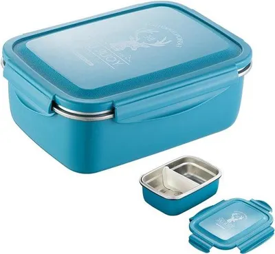 Image de Boîte à lunch en acier inoxydable avec compartiments et fermeture à clip - anti-fuite - 850 ml - pour adultes et enfants - boîte à bento pour l'école et le travail