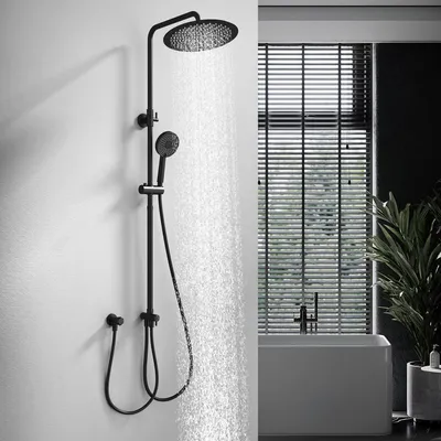 Immagine prodotto di Sistema doccia senza miscelatore, diametro 300 mm, soffione a pioggia rotondo, acciaio inossidabile 304, colore nero