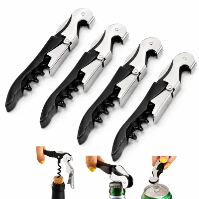 Produktbild von Kellnermesser - 3-in-1 Flaschenöffner mit Korkenzieher und Kapselschneider - 4 Stück - Schwarz