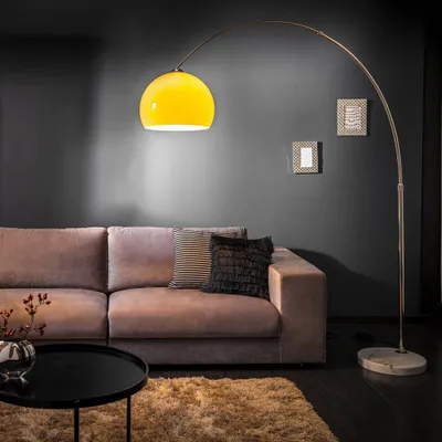 Produktbild von cagü: Design Bogenlampe LUXX Orange mit Marmorfuß Weiß 175-205cm Höhe verstellbar Designklassiker