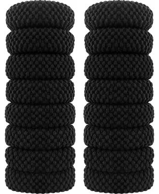 Image de set de 16 élastiques à cheveux larges en coton noir pour femmes & filles