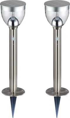 Produktbild von 2er Set LED Solar Steckleuchte, grau, 2-Stufen, Bewegungsmelder, H 55 cm