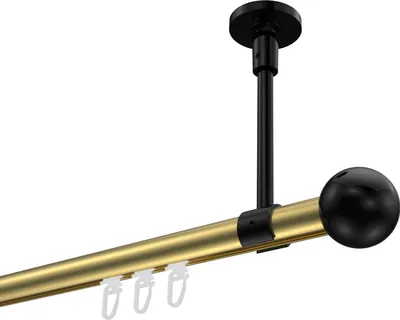 Produktbild von Interdeco Innenlaufstange / Gardinenstange mit Innenlauf Messing-Optik / Schwarz, Typ Sonette Luino (Kugel) Deckenmontage, 20 mm Ø 1-läufig, 100 cm