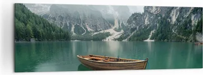 Produktbild von Bild auf Leinwand - Leinwandbild - Berge See Boot - 160x50cm - Wand Bild - Wanddeko - Wandbilder - Leinwanddruck - Bilder - Kunstdruck - Wanddekoration - Leinwand bilder - Wandkunst - AB160x50-3978