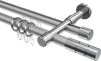Produktbild von Interdeco Rundrohr-Innenlaufstange / Gardinenstange (Kombination) Silbergrau / Chrom, Typ Prestige Elanto (Rillenzylinder), 20 mm Ø 2-läufig, 280 cm