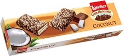 Produktbild von Loacker Wafer Patisserie Coconut Waffeln Gefüllt mit Kokoscreme, überzogen mit Milchschokolade und Kokosflocken 100g