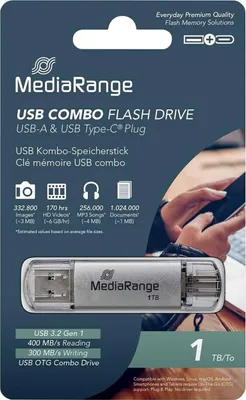 Produktbild von Mediarange USB Stick 1TB Speicherstick Combo silber USB 3.2 Gen 1 USB-A / USB-C