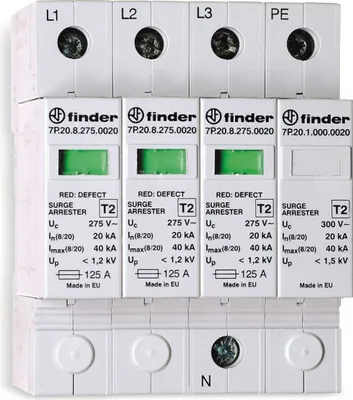 Immagine prodotto di Scaricatore di sovratensione Finder trifase + spinterometro (7P.24.8.275.1020)