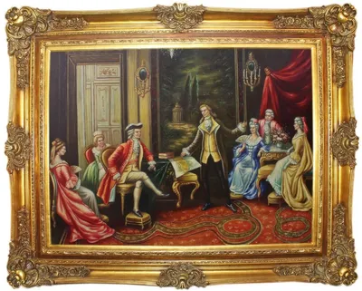 Produktbild von Casa Padrino Barock Ölgemälde Der Vortrag Mehrfarbig / Gold 160 x 10 x H. 130 cm - Handgemaltes Gemälde mit prunkvollem Rahmen im Barockstil - Barockstil Deko
