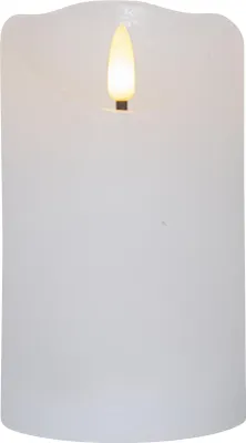 Produktbild von Echtwachskerze ,Flamme Rustic', Batterien, Timer, warmweiß flackernd, weiß, H 12,5cm, Ø 7,5cm