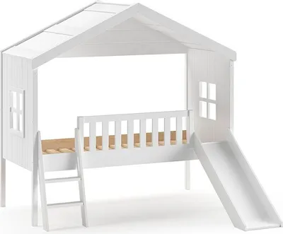 Produktbild von Hausbett mit Rutsche Kathye 213x192x202 Massivholz+MDF Weiß