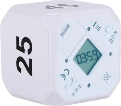 Produktbild von Rotierender Würfel-Timer, 5-15-25-45 Min., LED-Anzeige, Schiebeschalter, Pomodoro-Produktivitäts-Timer-Würfel, tragbarer Vibrations-Stummschaltalarm für Arbeit, Studium, Küche