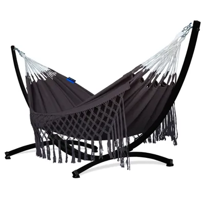 Produktbild von Potenza Outdoor Hängematte mit Gestell für 2 Personen I Medelin - 100% Baumwolle Doppelhängematte 230x160, 200kg I Hängemattengestell 220kg, wetterfest