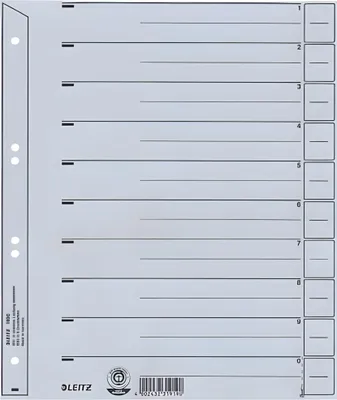 Obrázok produktu pre Leitz 1650-00-85 1650 Trennblätter - A4 Überbreite, 100 Stück, grau