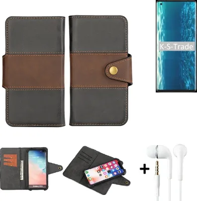 Produktbild von K-S-Trade Handyhülle Schutzhülle Bookstyle Wallet-Case kompatibel mit Motorola Edge + earphones Bumper rundumschutz schwarz-braun 1x