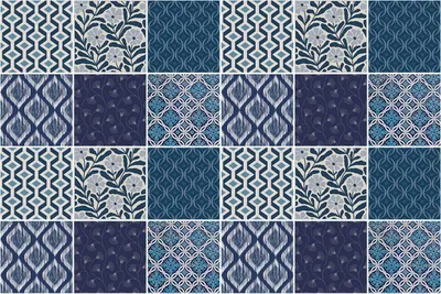 Produktbild von Fliesenaufkleber 20 x 20 cm – 24 Stück – Selbstklebend – Wasserfest – Pflegeleicht – Hitzebeständig – Für Küche & Bad – Retro-Muster in Blau
