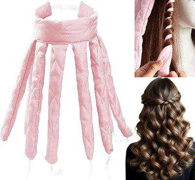 Produktbild von Hitzefreies Lockenwickler-Stirnband für Locken über Nacht, Lockenband aus Seide für langes und mittellanges Haar, weiches Haarstyling-Zubehör für Damen und Mädchen – Pink